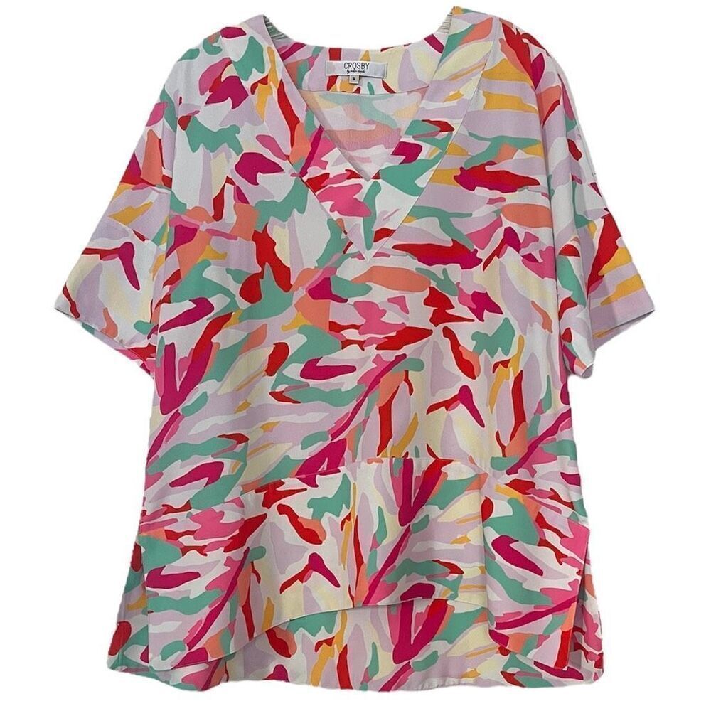 Crosby By Mollie Burch Tunic Top Medium Suzie Water Lilies Short Sleeve Blouse